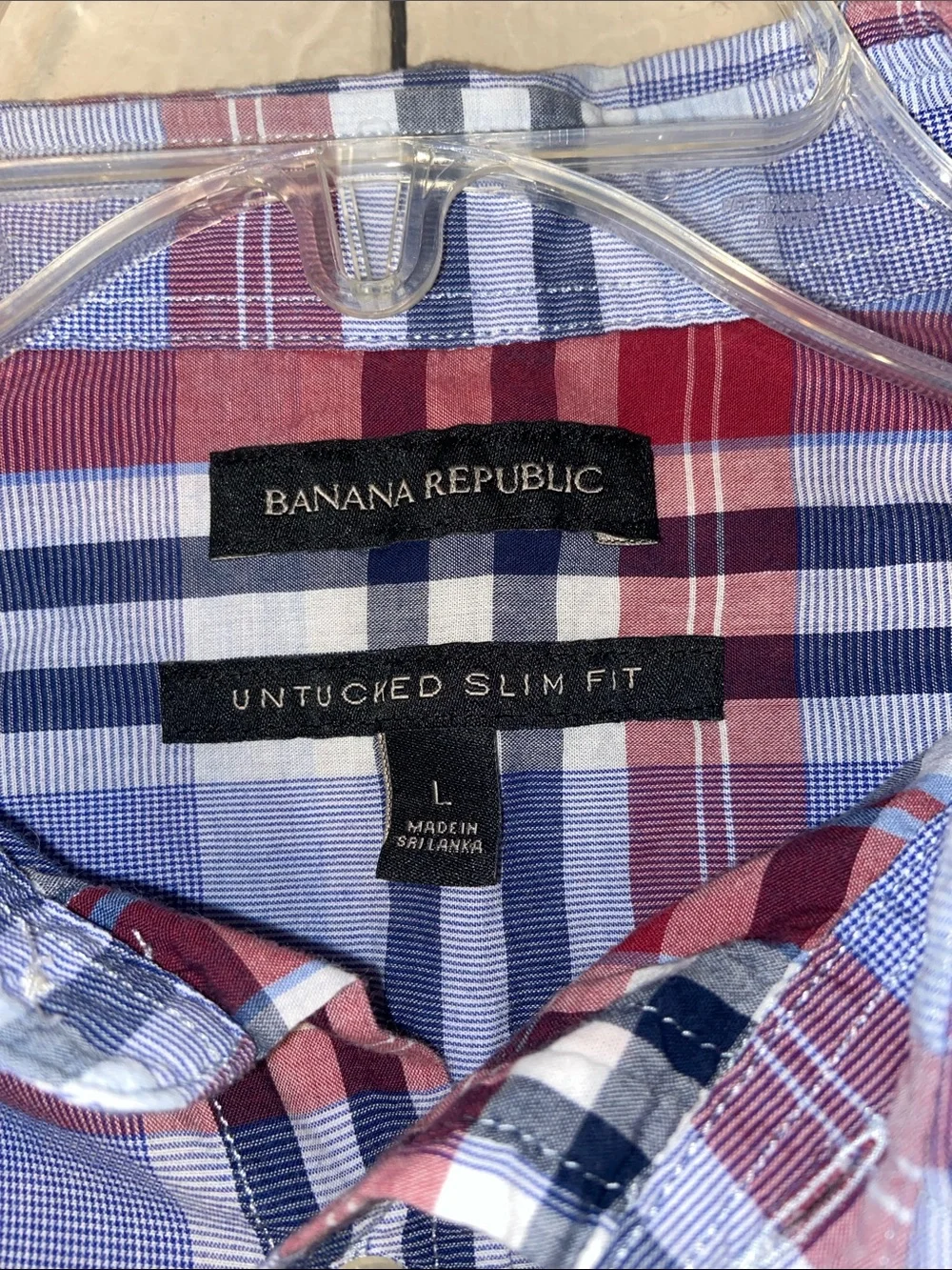Banana Republic Men's Plaid Untucked Slim Fit Cotton Long Sleeve Shirt Large